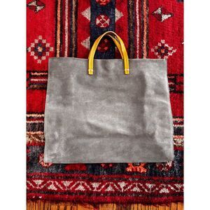 Clare V. Simple Tote Gray Suede Tan Leather Handles Large Tote Bag